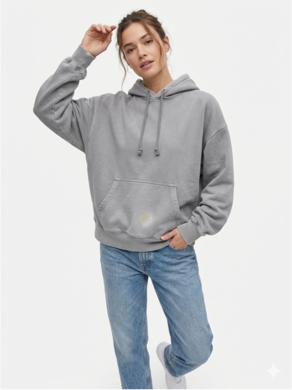 Women's Aritzia Tna Size 1 Cozy Sweatfleece Boyfriend Pullover Hoodie Gray - 864